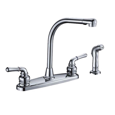 2 Metal Lever Handle Deck Mount Kitchen Faucet-High Rise Spout with Spray.