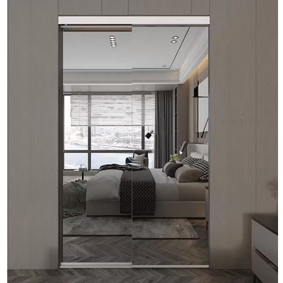 Brushed Nickel Aluminum Frameless Bi Pass Mirror Closet Doors
