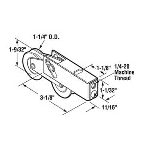 Sliding Glass Patio Door Tandem Roller Assembly - 1-1/4" Steel