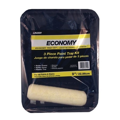 3 Piece Paint Roller & Tray Set, Slip Off Roller Frame